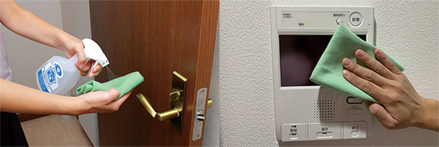 ドアノブ(左)、電源スイッチやインターホン(右)