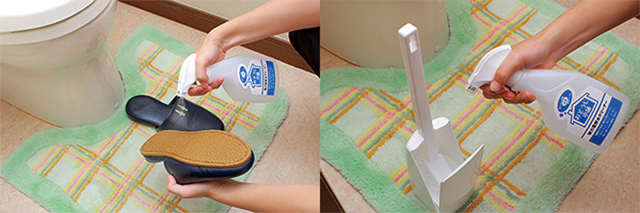 トイレスリッパ(左)、トイレブラシ(右)